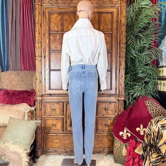 NWOT DG2 Faux Suede Patchwork Stripe Vintage Wash Cotton Blend Stretch Jean Tall - Picture 5 of 15